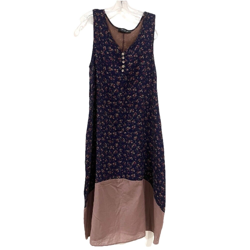 Gracila Cotton Rayon Floral Sleeveless Boho Maxi Dress Sz Medium Pockets Flare